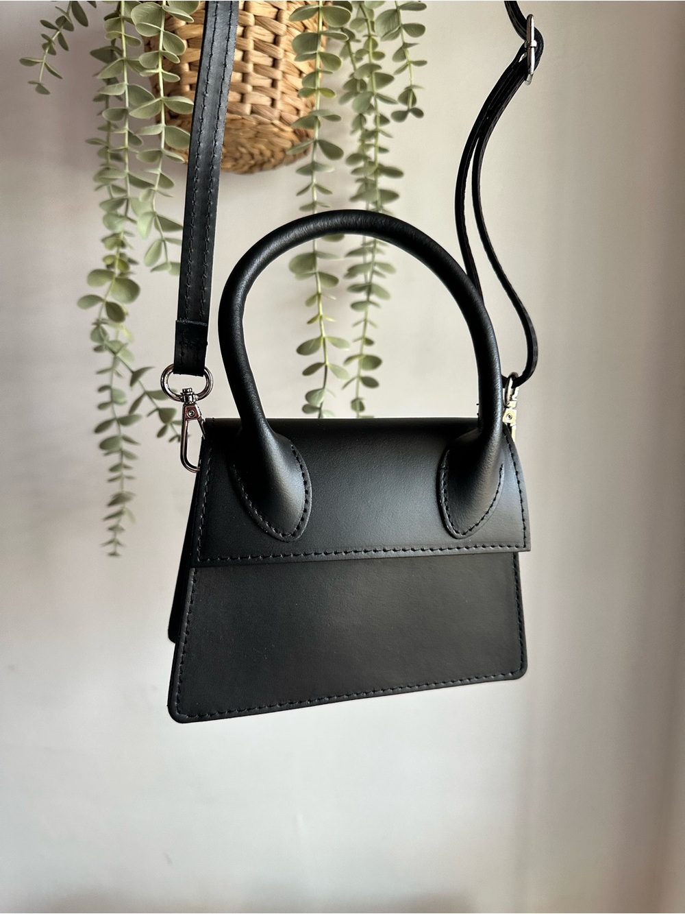 Minimalist Black Mini Top-Handle Crossbody Bag